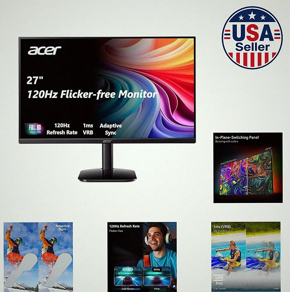 27 Inch Monitor FHD 1920x1080 IPS 120Hz 1ms FreeSync HDMI VGA Gaming Desktop