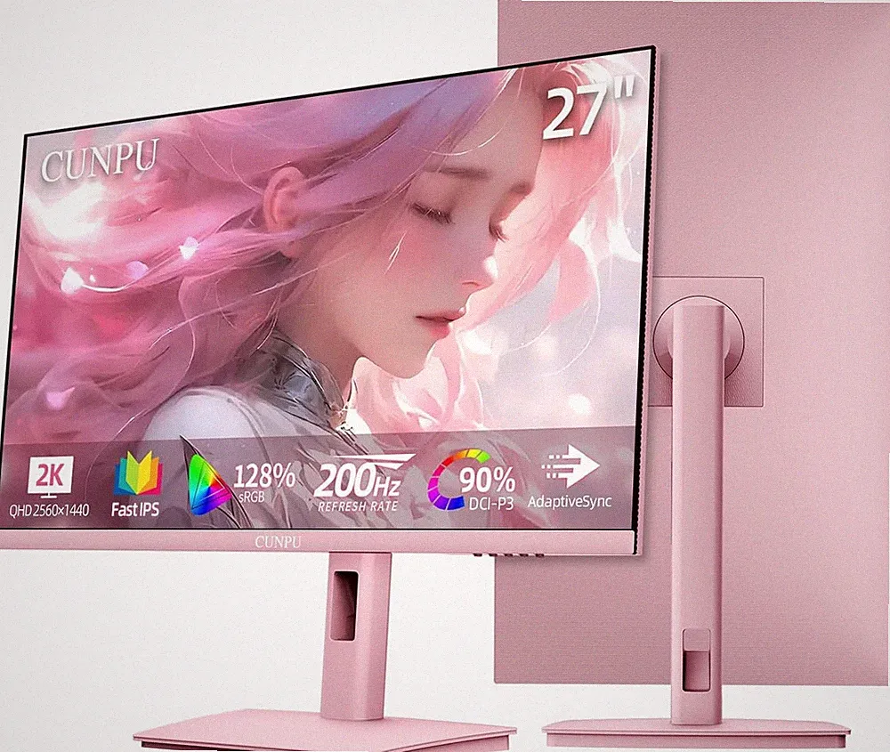 27 Inch Pastel Pink Gaming Monitor QHD 2560X1440 180/200Hz 1Ms GTG Fast IPS Comp