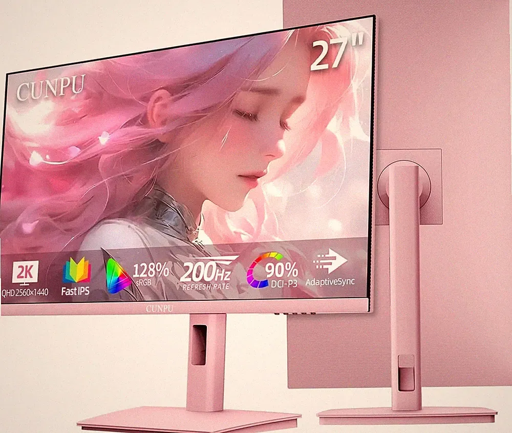 27 Inch Pastel Pink Gaming Monitor QHD 2560X1440 180/200Hz 1Ms GTG Fast IPS Comp