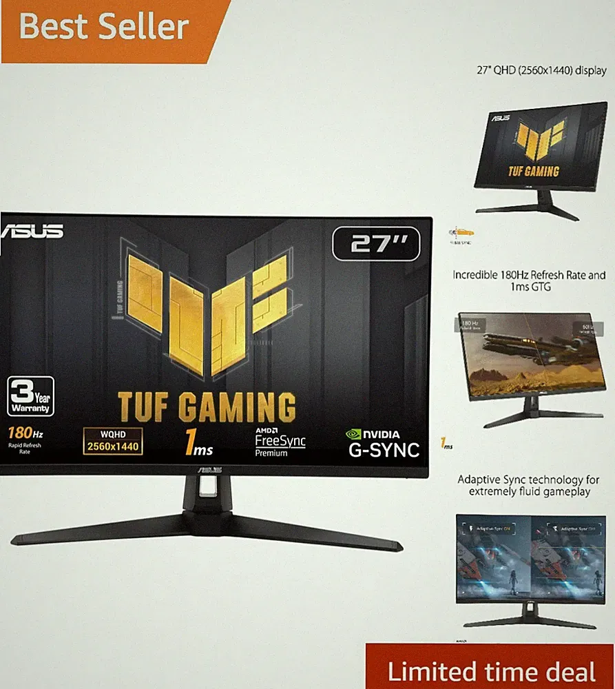 27-Inch QHD 180Hz Gaming Monitor - Fast IPS, FreeSync, Extreme Low Motion Blur