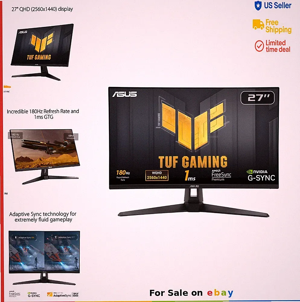 27 Inch QHD 2560x1440 180Hz Fast IPS 1ms Gaming Monitor HDR FreeSync G-Sync