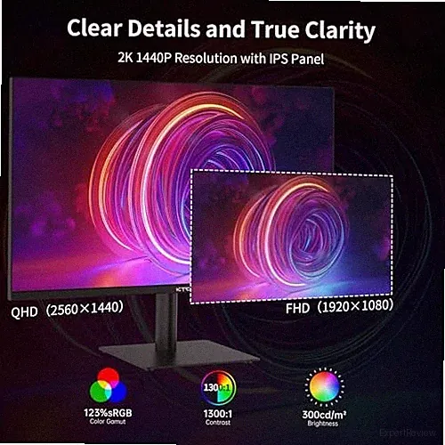 27 Inch QHD Computer Monitor, 2K 100Hz IPS Gaming Monitor, 1440P Frameless KTC