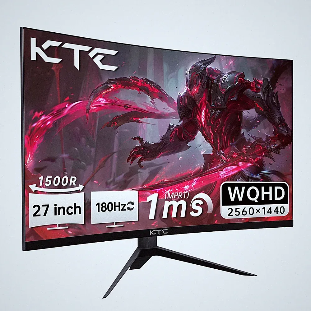 27 inch WQHD 180Hz 1ms Curved Gaming Monitor 1440P 144Hz Monitor 132% sRGB HVA F