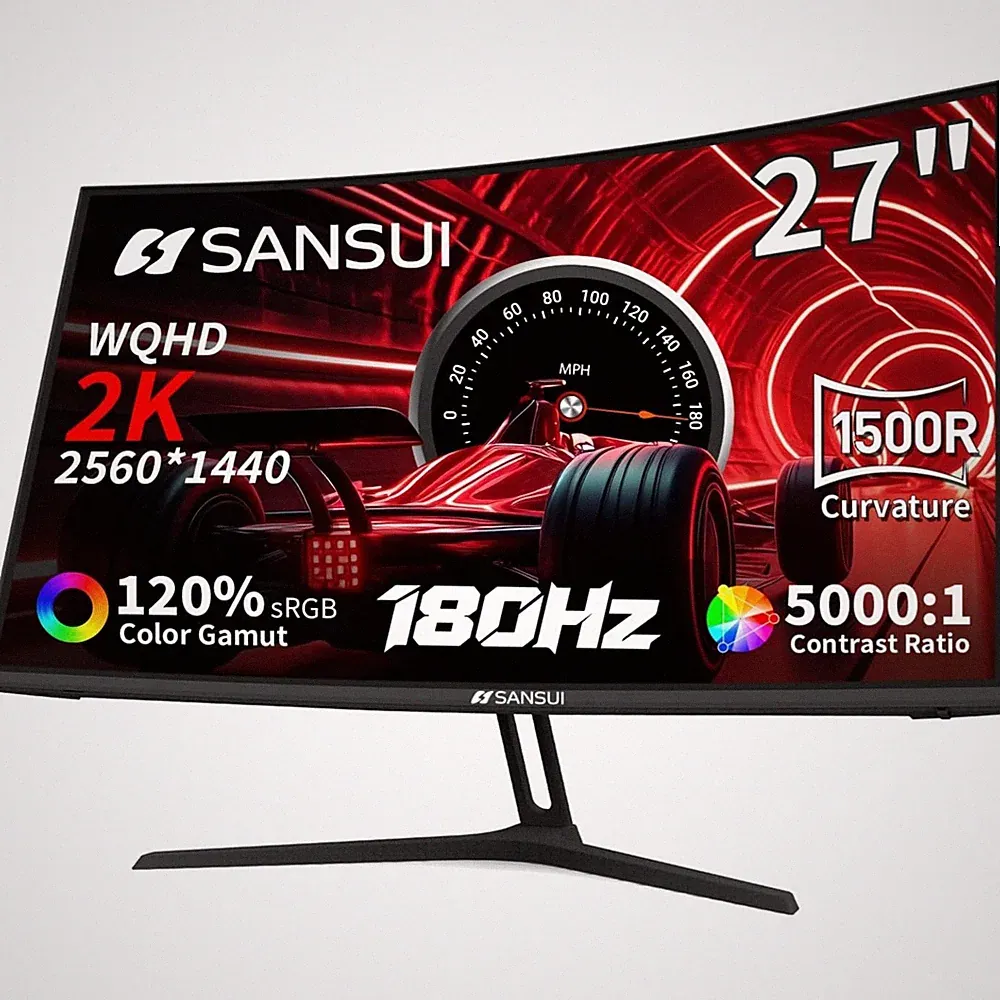 27 Inch WQHD Gaming Monitor 2560x1440 Curved 180Hz HDR Freesync