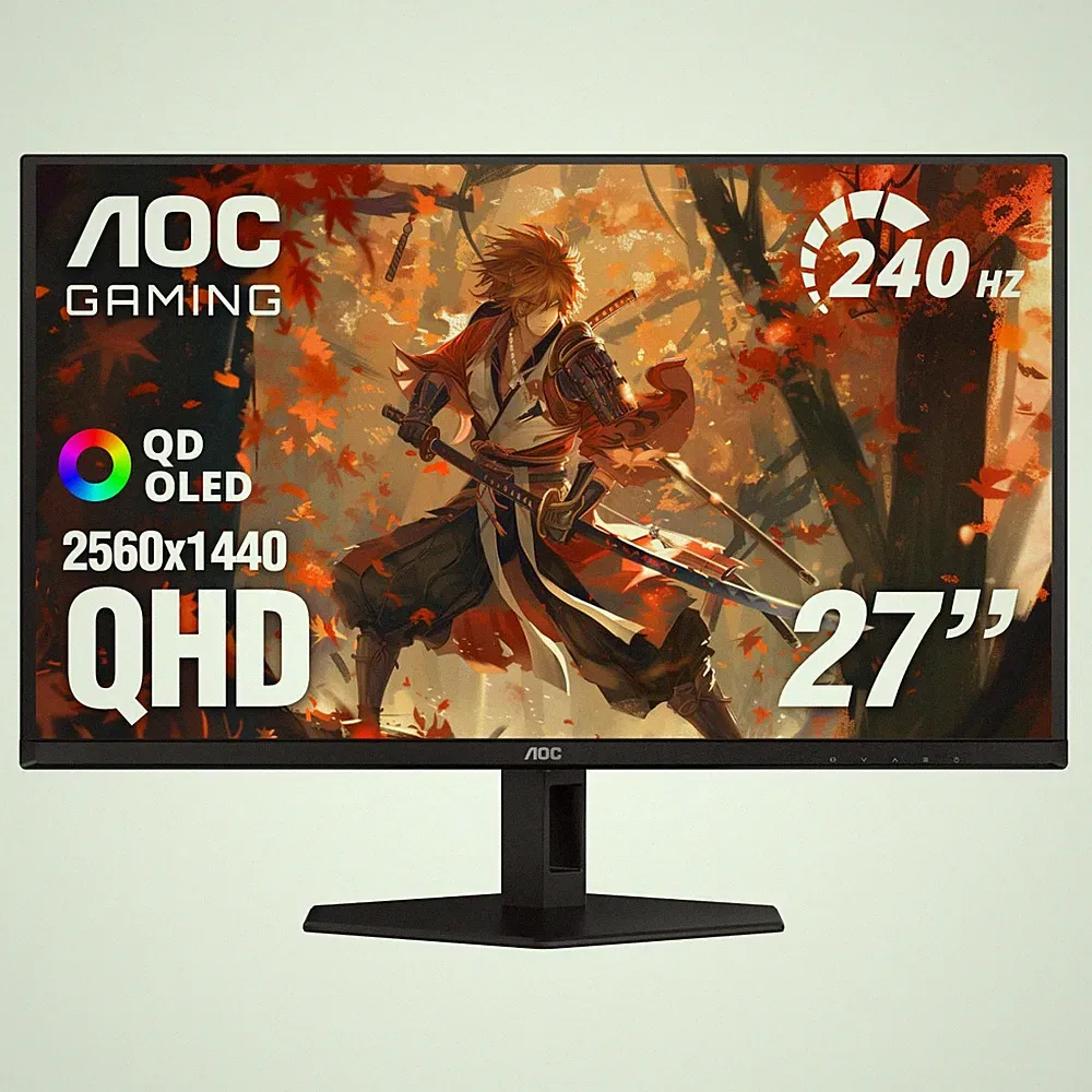 27" QD OLED Gaming Monitor, QHD 2560x1440, 240Hz, 0.03ms GtG, G-SYNC Compatible