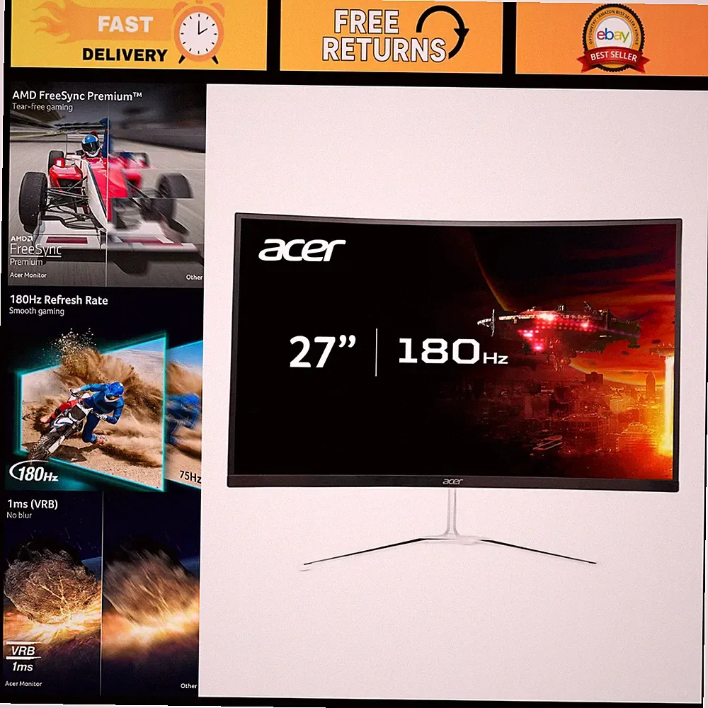 27" QHD Curved Gaming Monitor 2560x1440 180Hz - Ultra-Fast Refresh Rate, Immersi