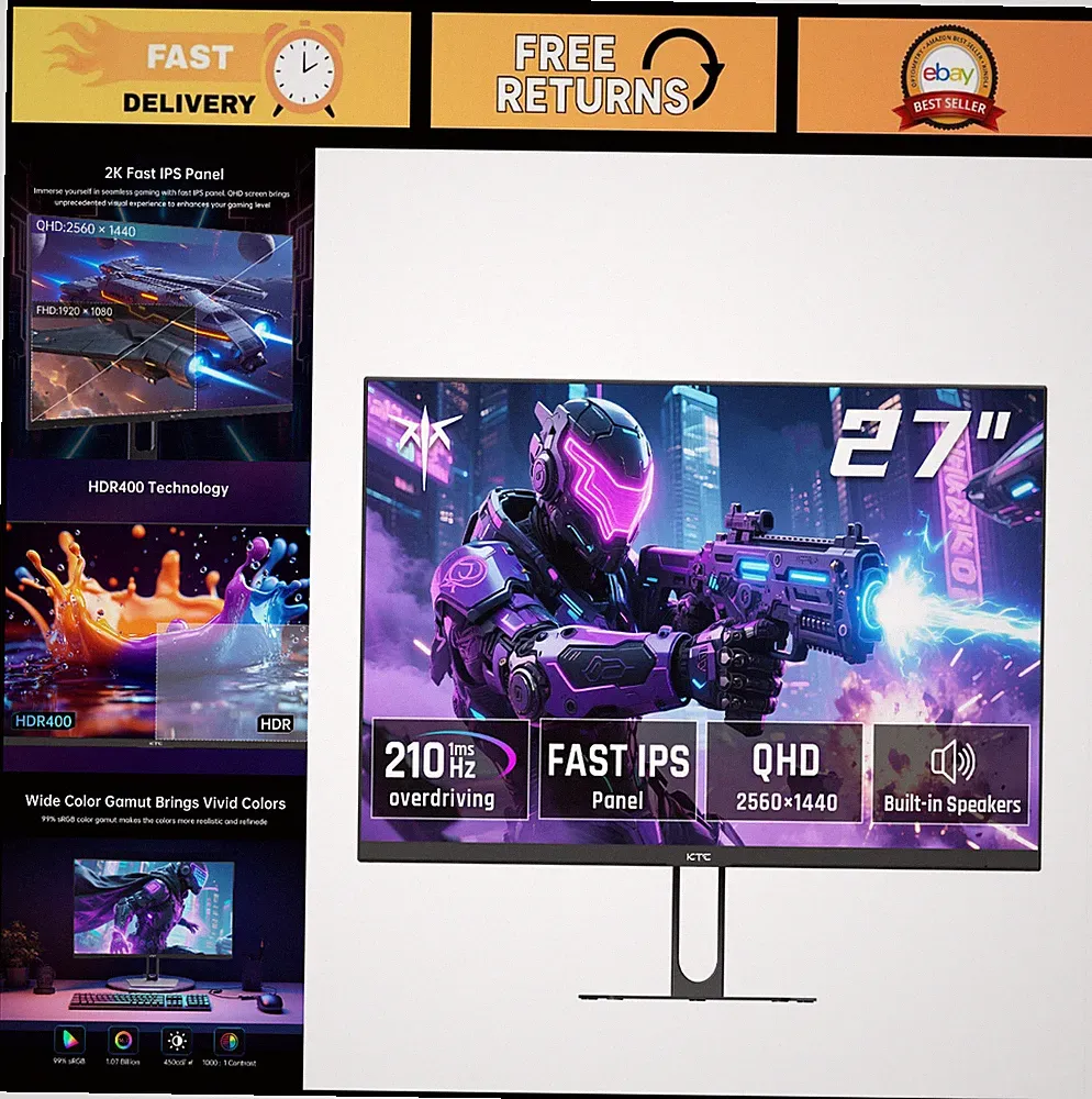 27" QHD Gaming Monitor 200Hz 1ms Fast IPS HDR400 1440P Adaptive Sync HDMI VESA