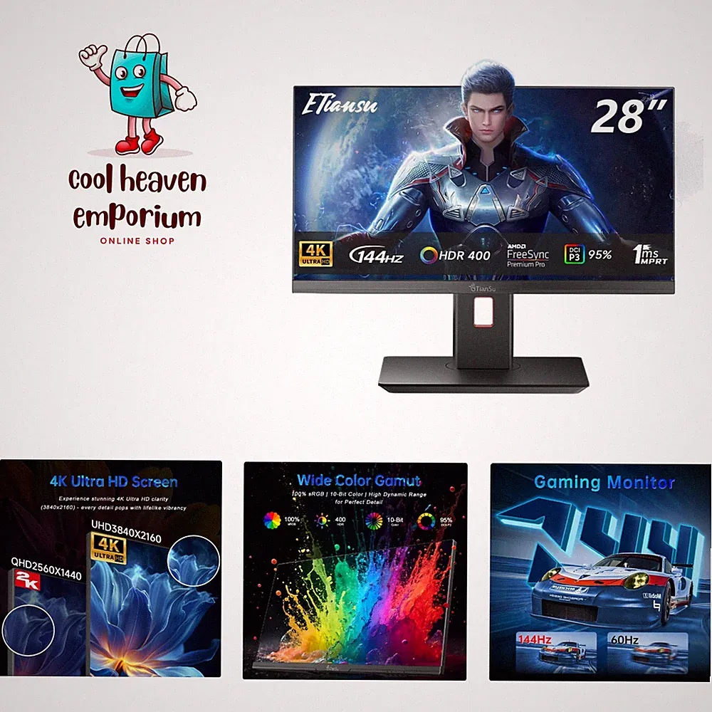 28 Inch 4K UHD 3840x2160 144Hz Gaming Computer Monitor,1ms IPS PC Screen,AMD...