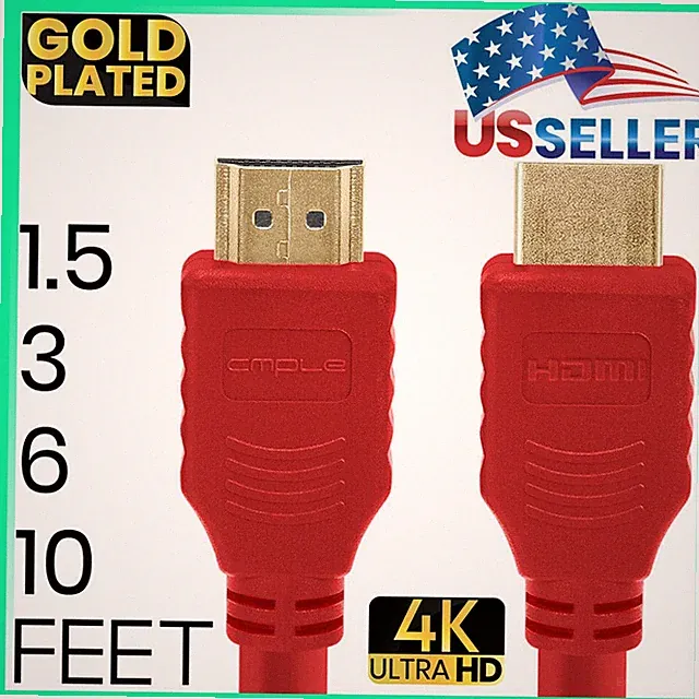 28AWG Red HDMI Cable High Speed HDMI Cord UHD Ethernet XBOX PS5 Nintendo Switch