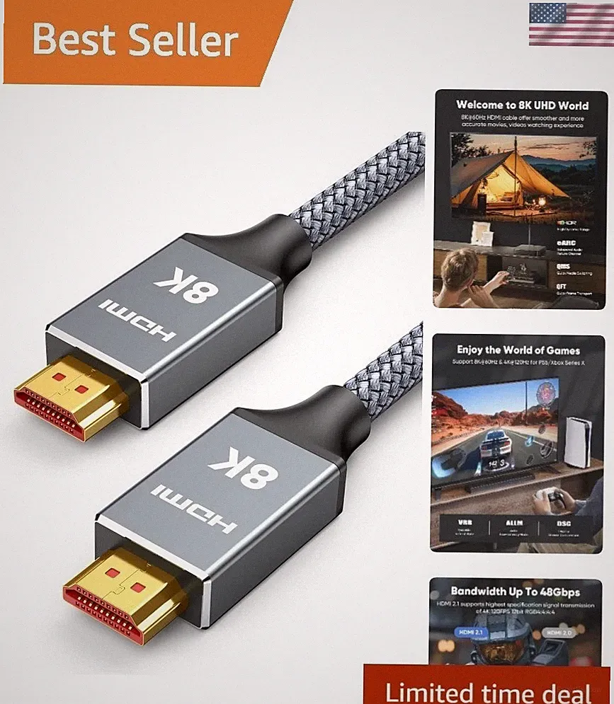 2ft HDMI Cable 2.1: 48Gbps, 4K@120Hz & eARC for Optimal Experience