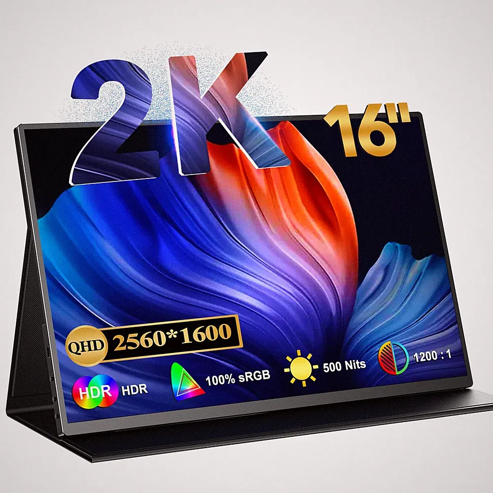 2K 16" Gaming Monitor 2560x1600 Portable Monitor 16:10 USB C Monitor PC Screen