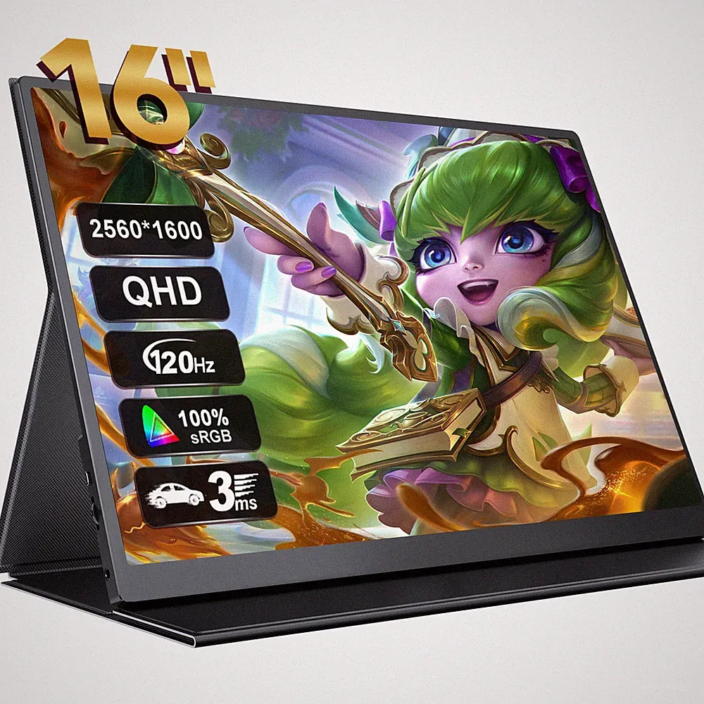 2K 16" Portable Monitor 120Hz Portable Gaming Monitor QHD 2K Display HDR Screen