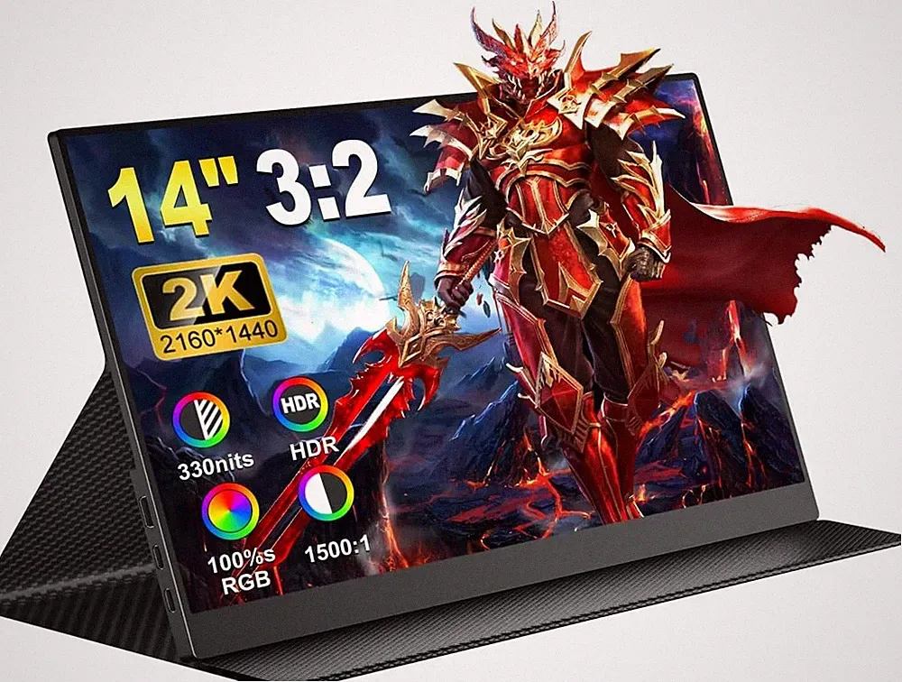 2K Portable Monitor 14" Portable IPS 2160x1440 1440p QHD USB-C HDMI HDR 1500:1