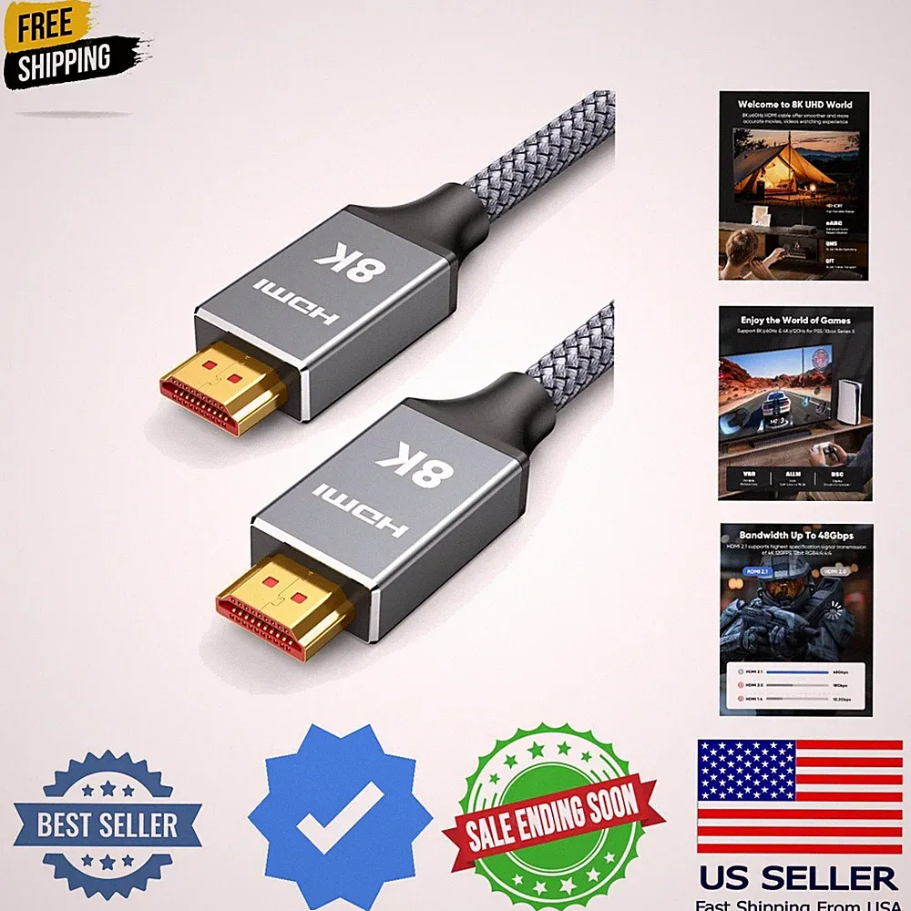 3.3ft 8K 4K@120Hz HDMI Cable 2.1, 48Gbps High Speed Cord for PS5/4, TV, Gamin...