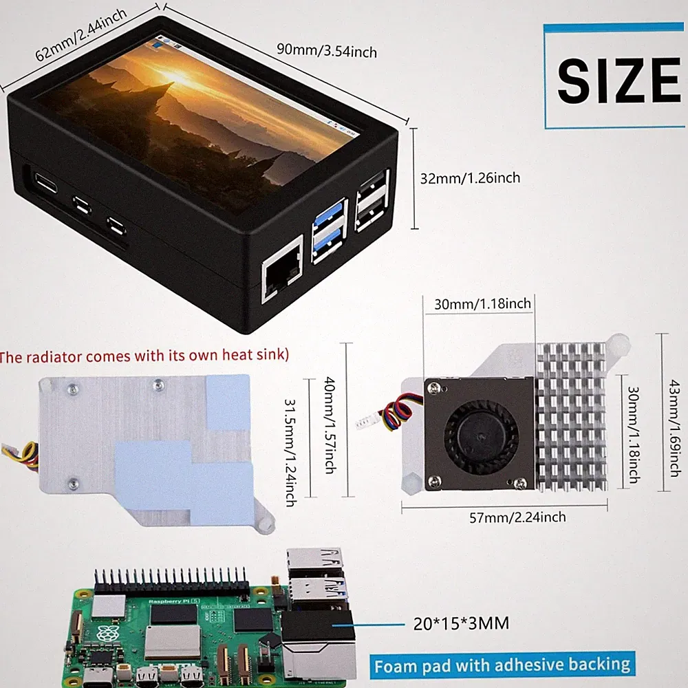 3.5" HDMI LCD Screen with Pi 5 Active Cooler