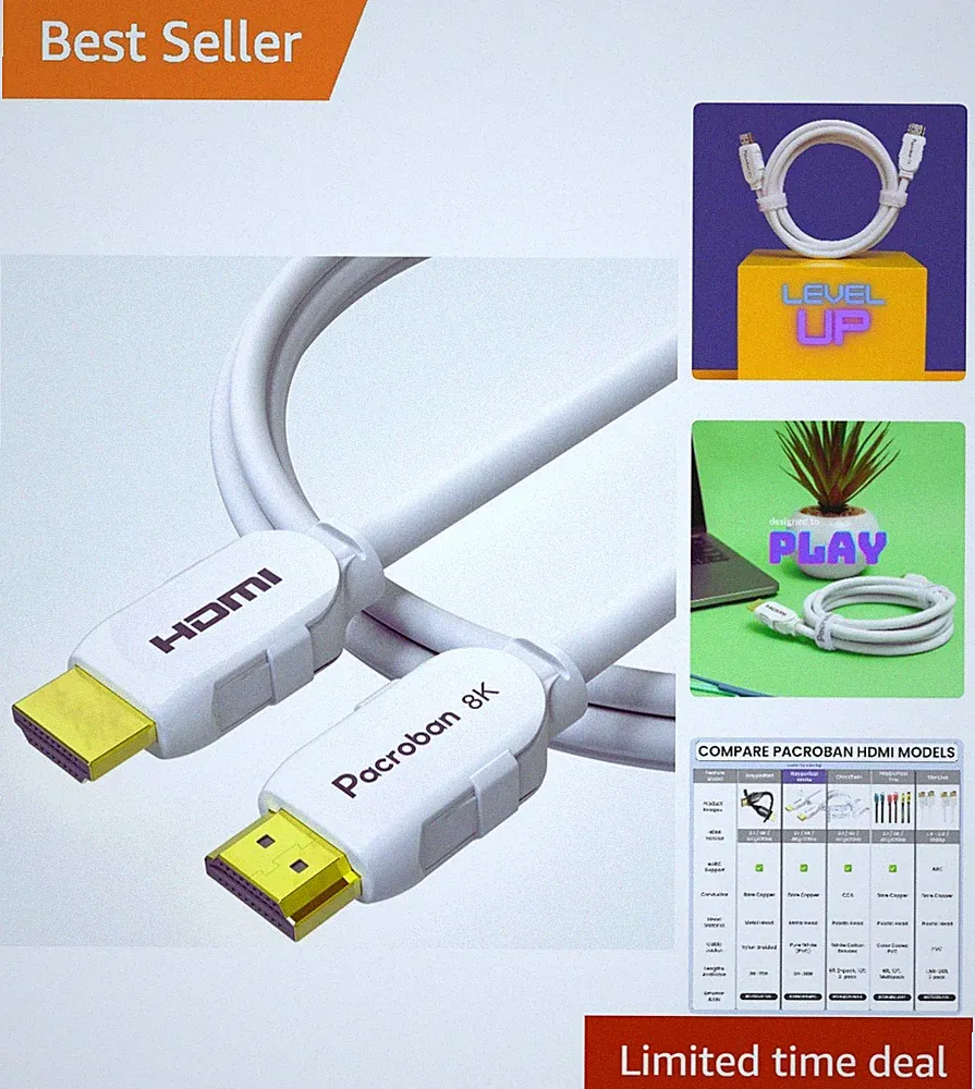 30ft HDMI 2.1 Cable - 8K 60Hz / 4K 120Hz, eARC, CL3 Rated for In-Wall Setup