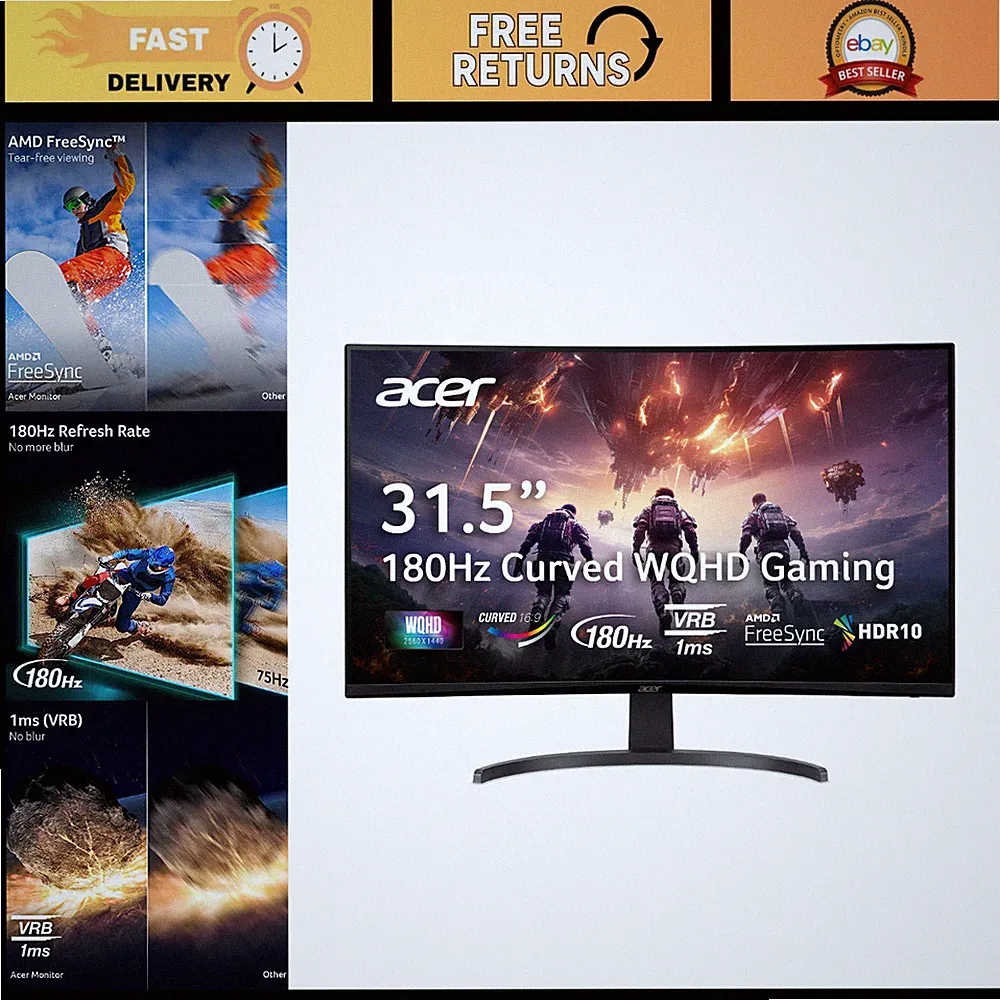 31.5" QHD Curved Gaming Monitor 2560x1440 180Hz - Ultra-Fast Refresh Rate