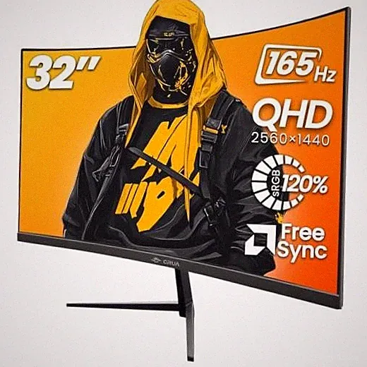 32" 2K QHD 165Hz Curved Gaming Monitor, FreeSync, HDMI/DP, Black 32Inch-Black