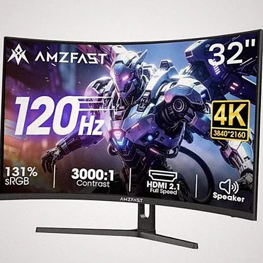 32" 4K 120Hz Curved Gaming Monitor, 3840x2160 UHD, PIP/PBP, Adaptive Sync