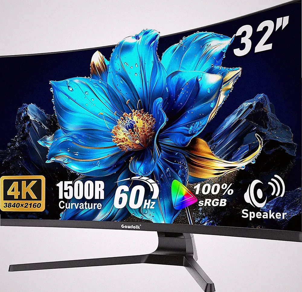 32" 4K UHD Curved Monitor, 100% sRGB, Built-In Speaker, Black