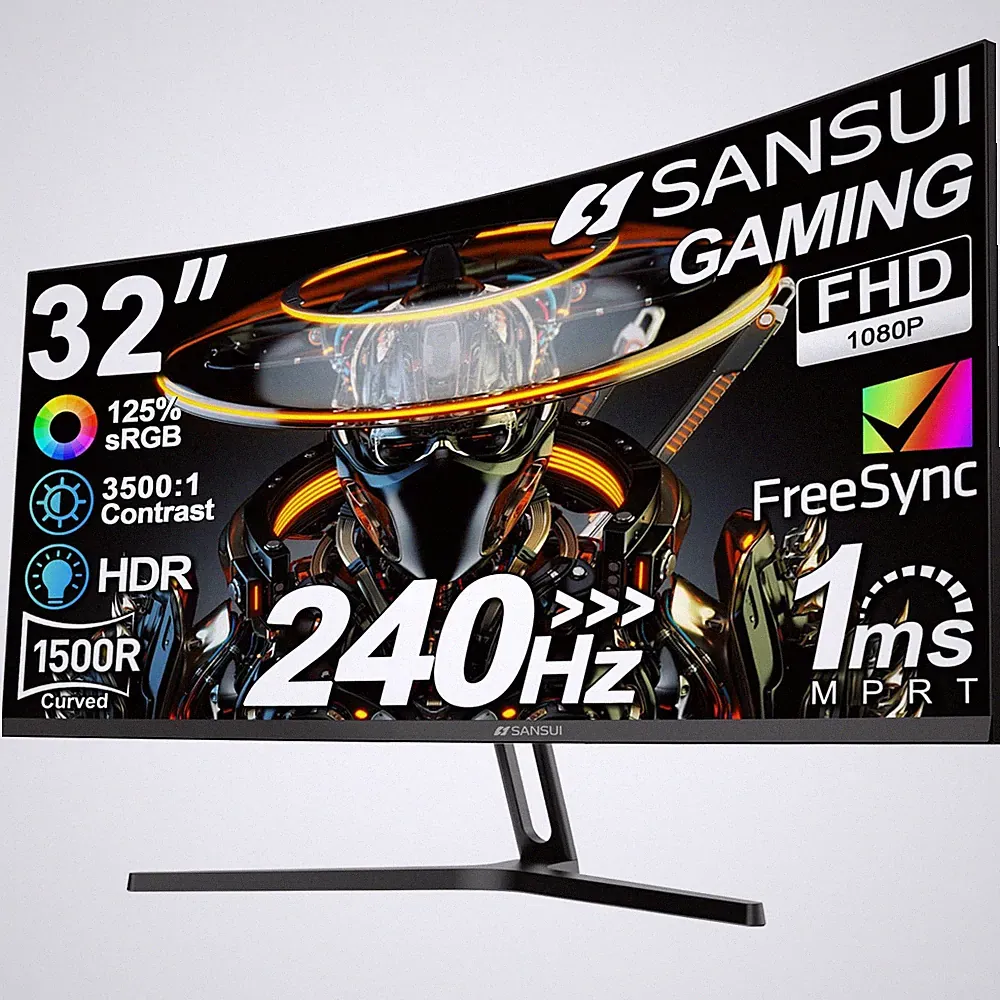 32" Curved Gaming Monitor 240Hz 1080P FHD 1ms FreeSync HDR Display Black
