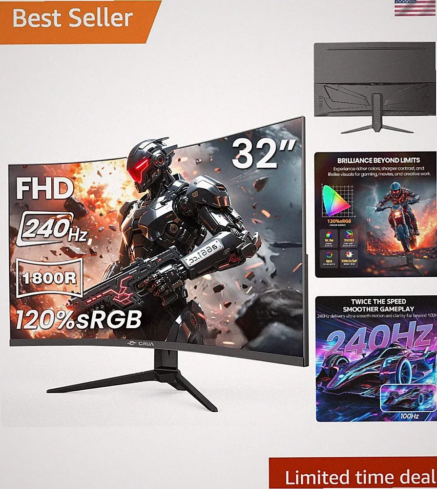 32" Curved Gaming Monitor, 240Hz Full HD 1920×1080P VA Panel, 1800R Ultra-Wid...