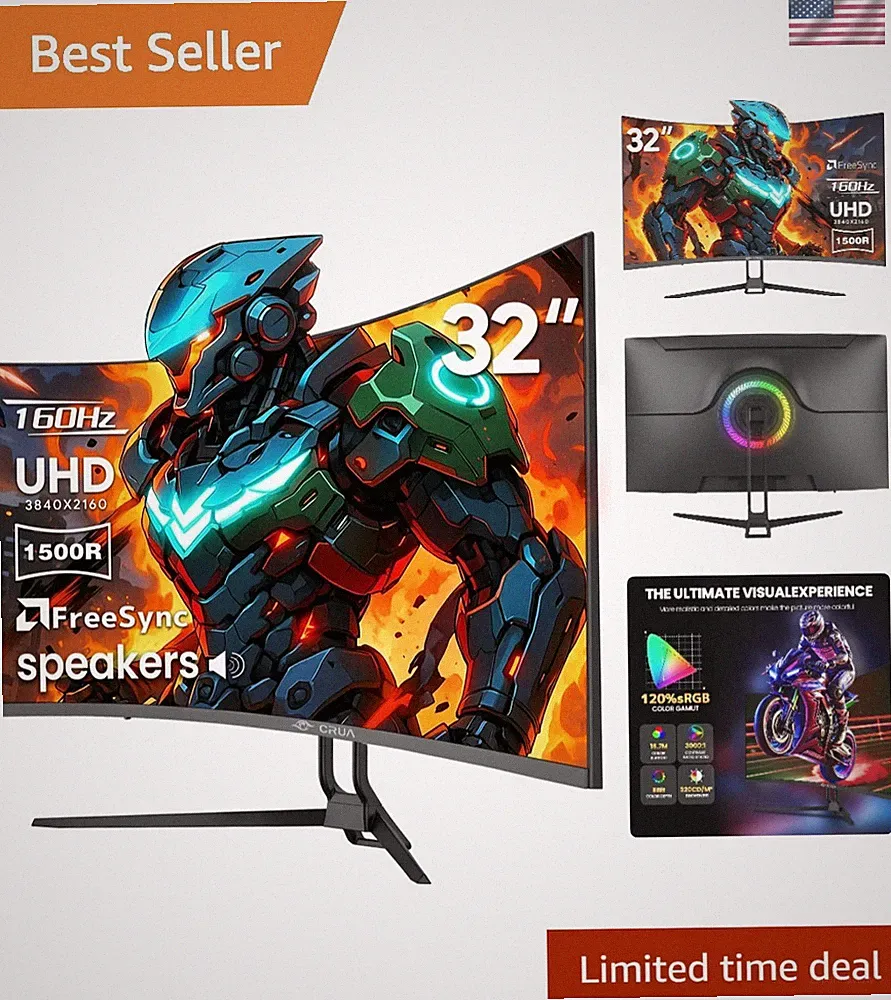 32" Curved Gaming Monitor, 4k UHD3840 * 2160P VA Screen, 1500R, 144Hz/160Hz C...