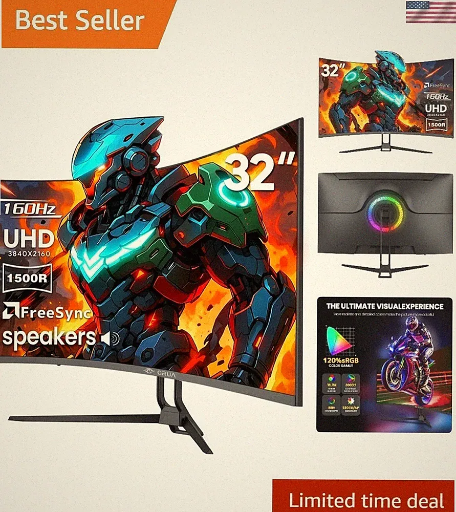 32" Curved Gaming Monitor, 4k UHD3840 * 2160P VA Screen, 1500R, 144Hz/160Hz C...