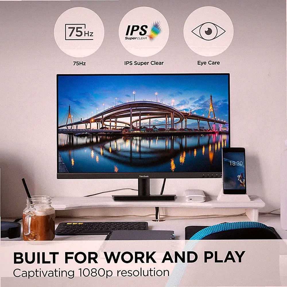 32" Full HD Monitor, Flicker-Free, HDMI VGA, Dual Speakers