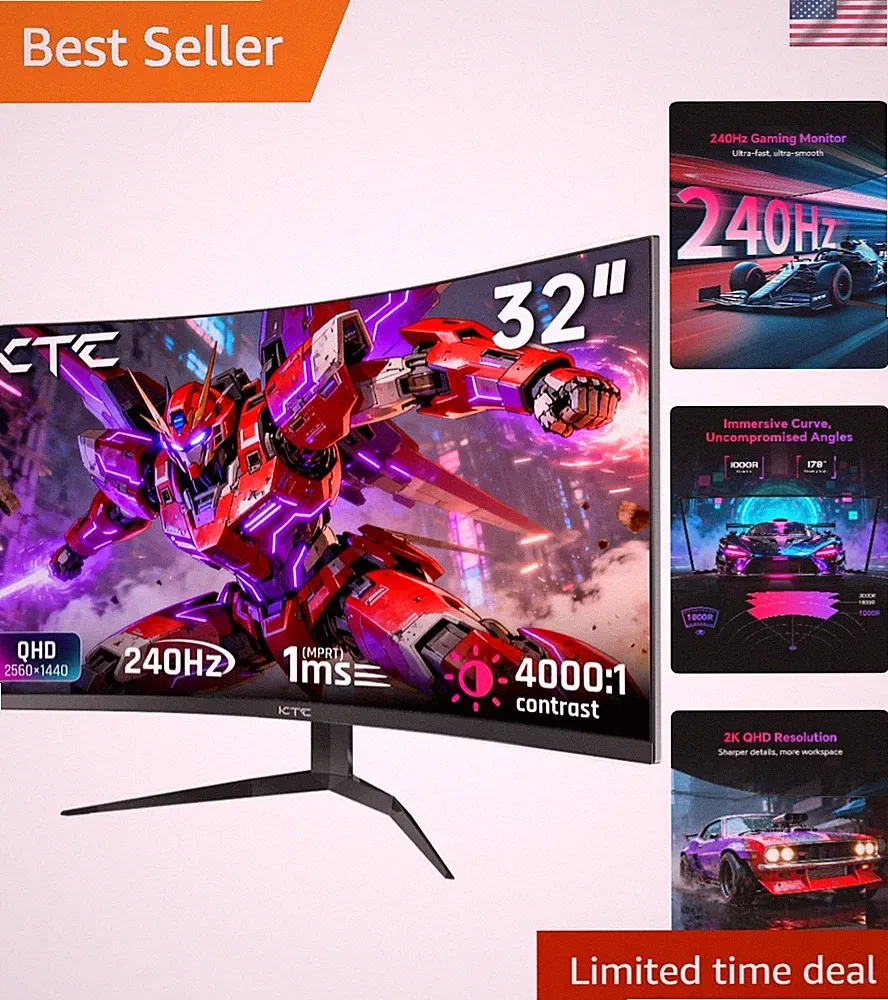 32 Inch 240Hz Curved Gaming Monitor, 2K 1440P PC Computer Monitor 1000R, 1ms...