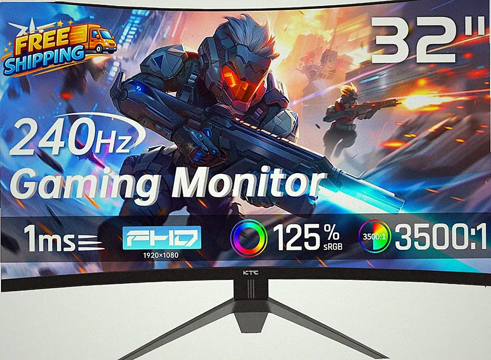 32 Inch 240Hz Curved Gaming Monitor, FHD 1080P 1500R HDR Gaming PC Monitor, Free