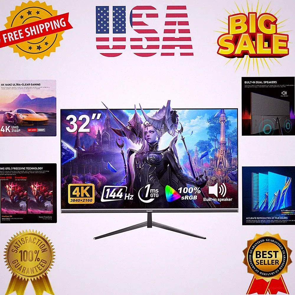 32-inch 4K Ultra HD Computer Monitor, 144Hz Gaming Screen, 1ms, Adaptive Sync...