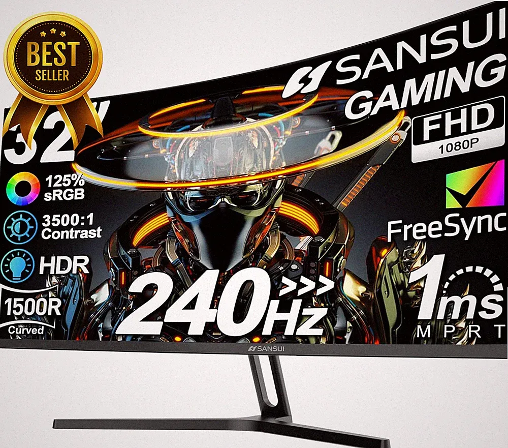 32 Inch Curved 240Hz Gaming Monitor FHD 1080P 1ms HDR HDMI DP