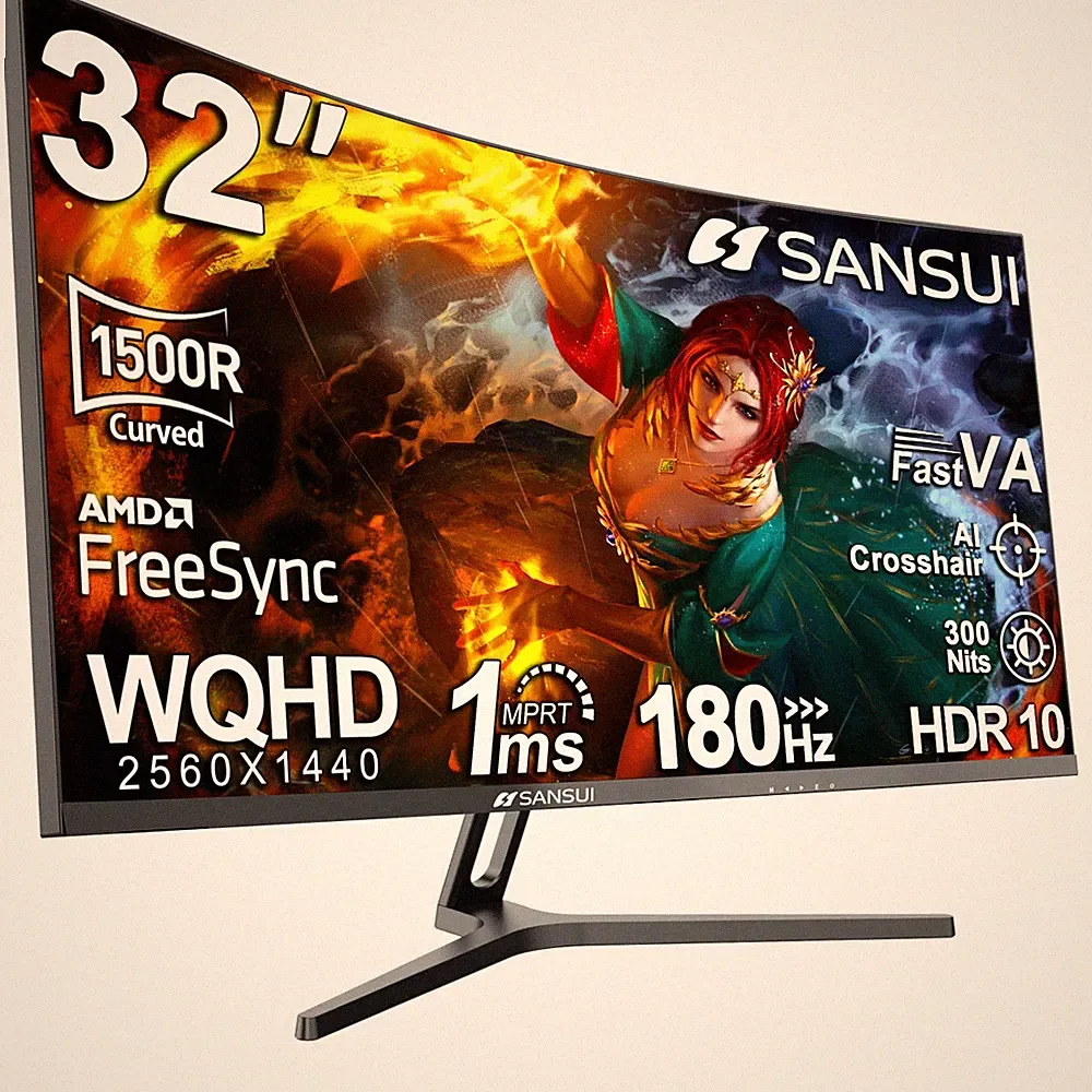 32-Inch Curved Gaming Monitor WQHD 2560 x 1440 180Hz Curved 1500R