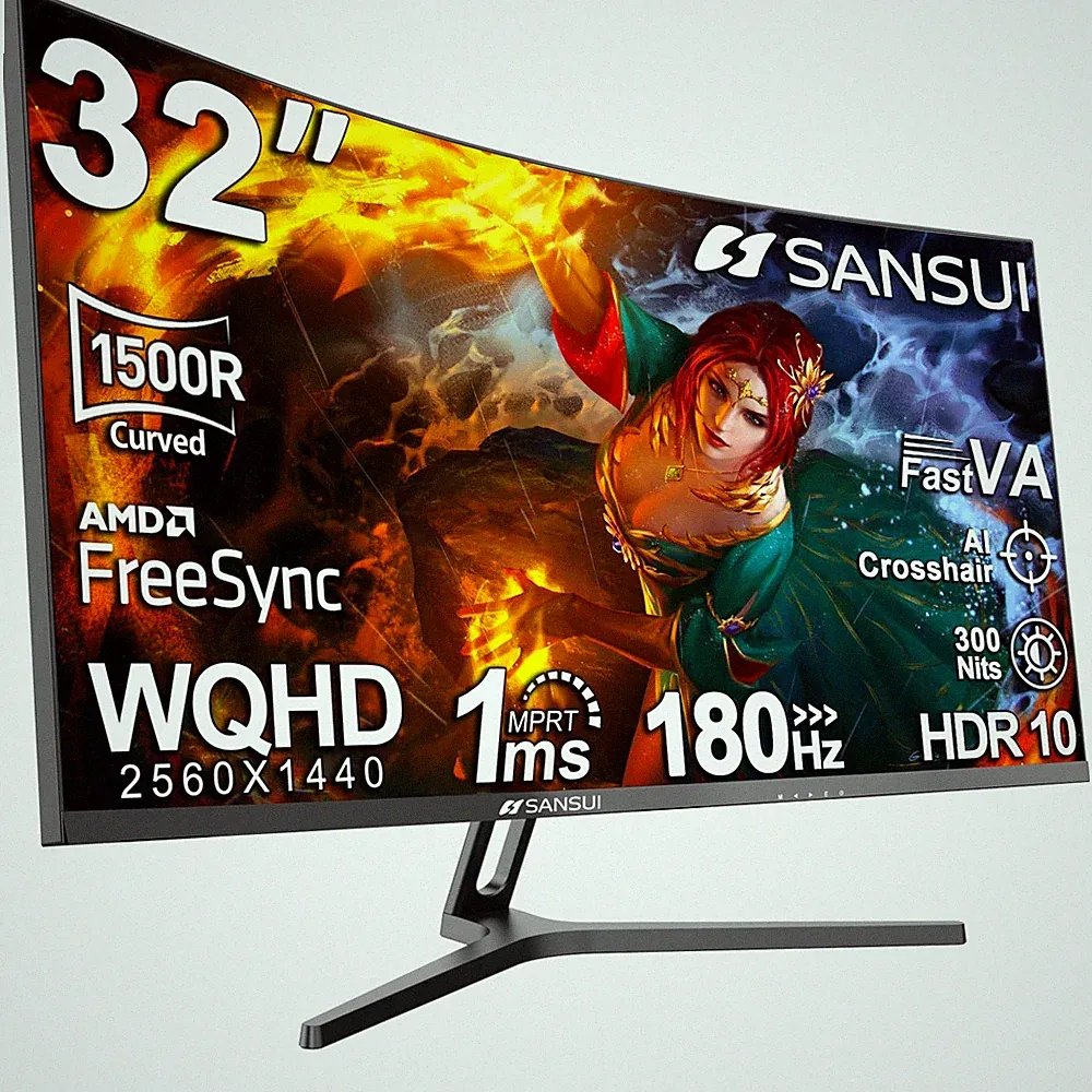 32-Inch Curved Gaming Monitor WQHD 2560 x 1440 180Hz Curved 1500R -Fast VA,1m...