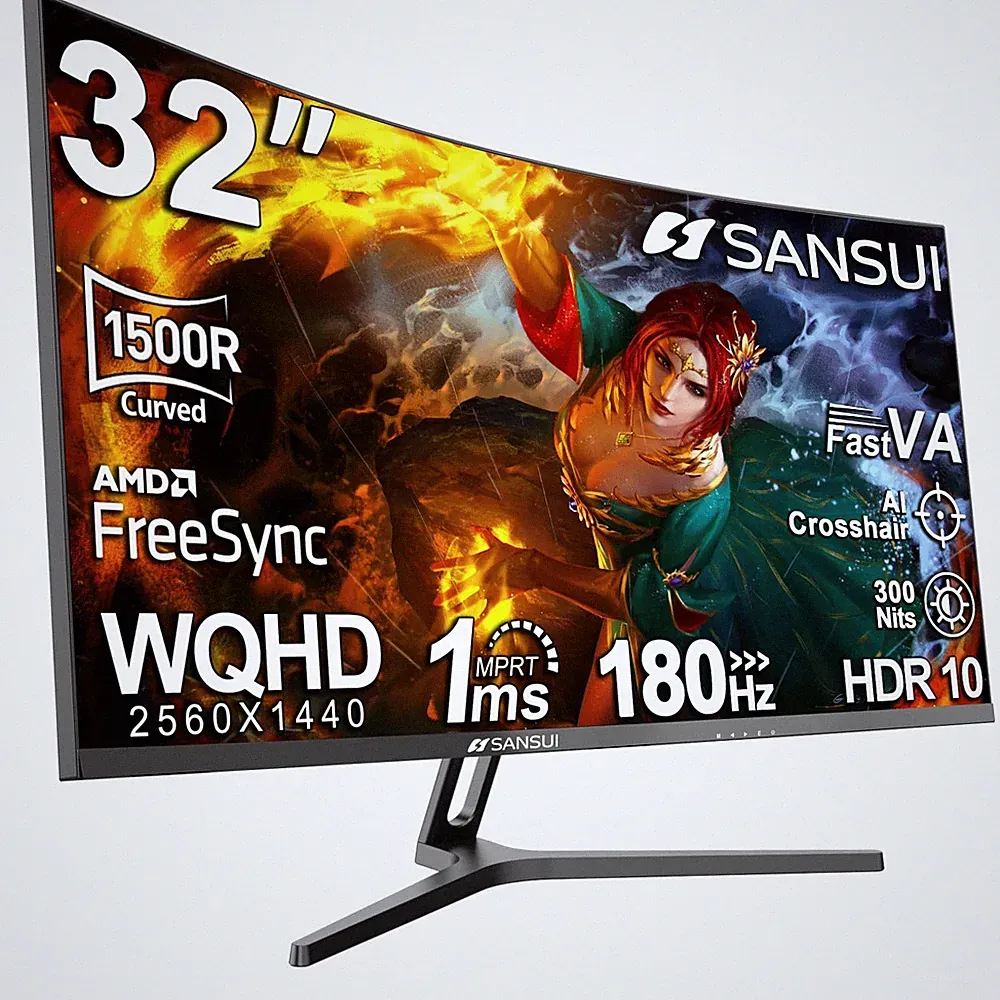 32-Inch Curved Gaming Monitor WQHD 2560 x 1440 180Hz Curved 1500R -Fast VA,1ms(O