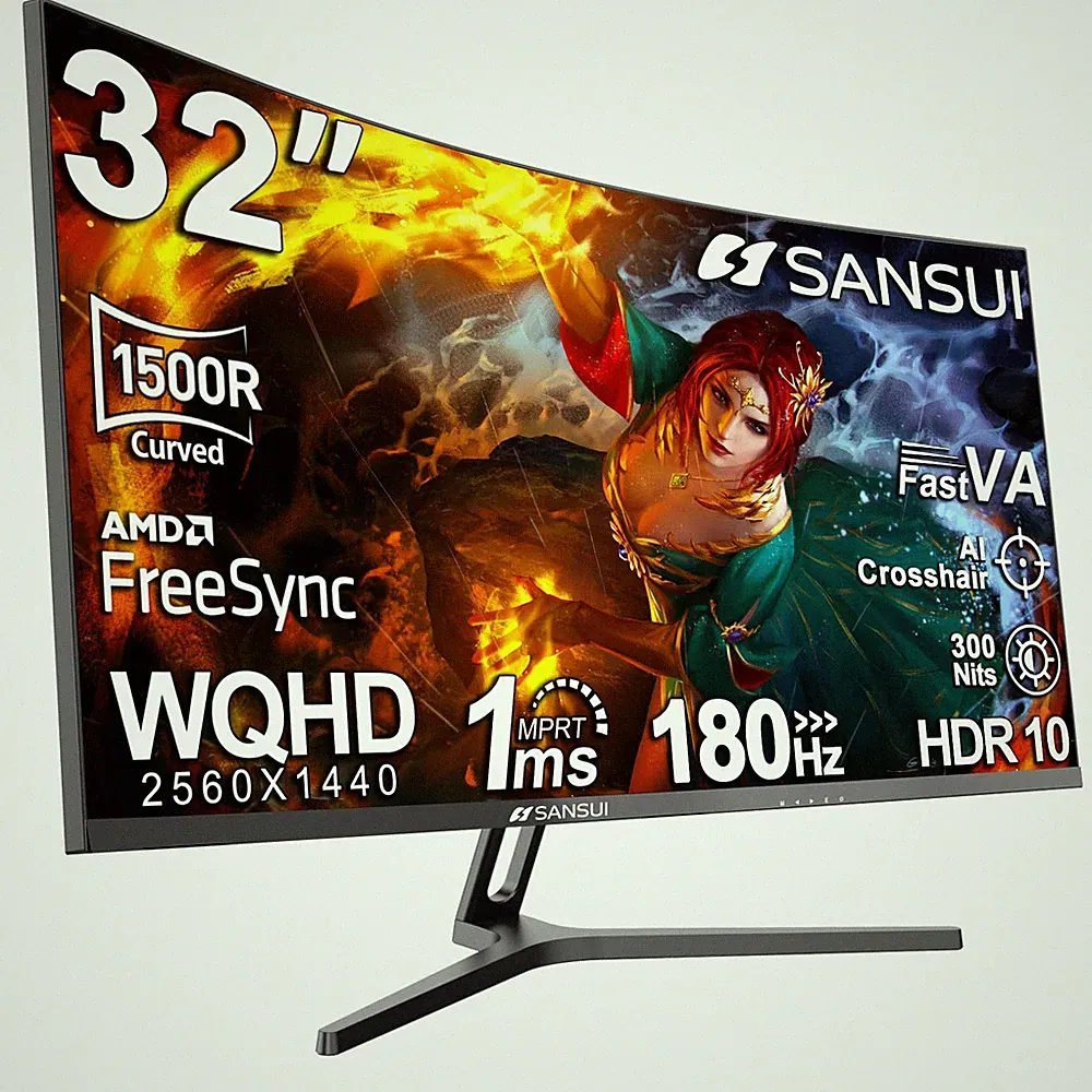 32-Inch Curved Gaming Monitor WQHD 2560 x 1440 180Hz Curved 1500R -Fast VA,1ms(O