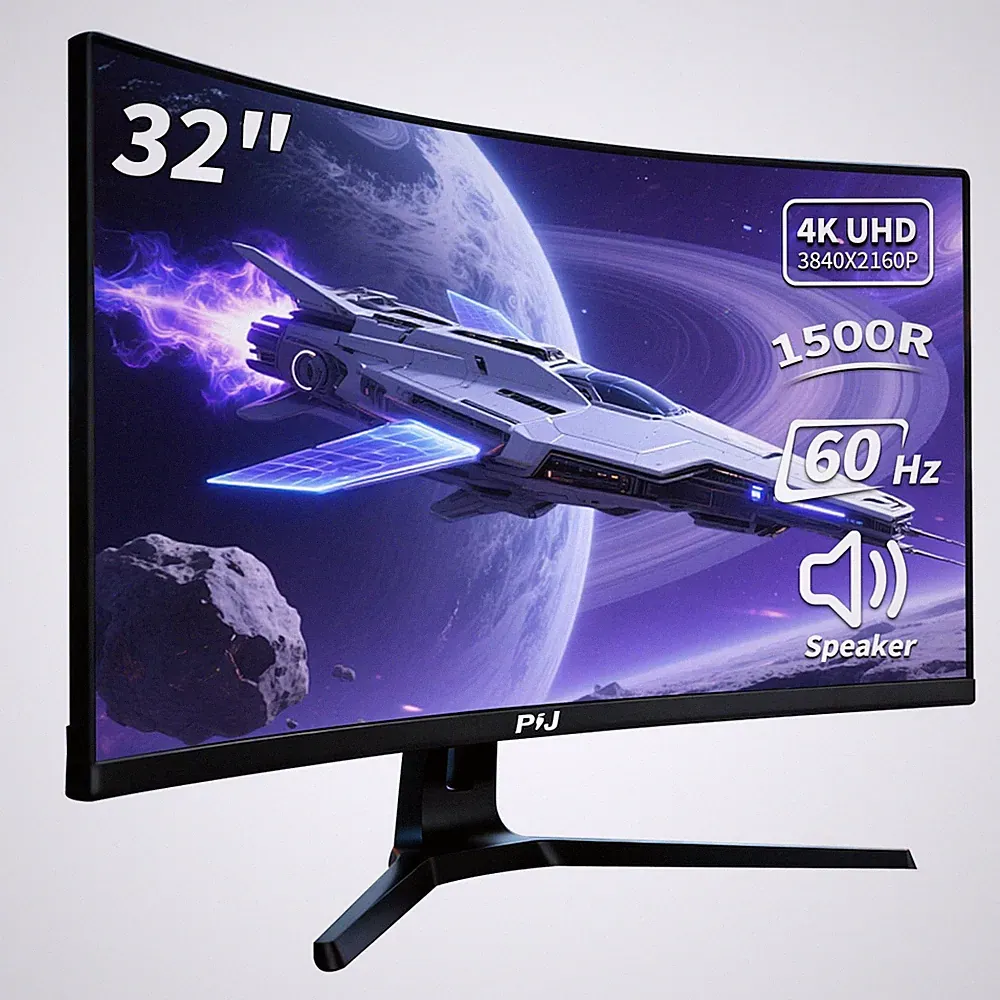 32 Inch Curved Monitor 4K 60Hz, UHD PC Monitor Built-in Speakers, Computer Sc...