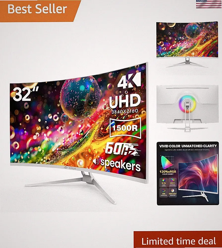 32" White Curved Monitor, 4K UHD3840*2160P 1500R VA Screen, 60Hz Computer Mon...