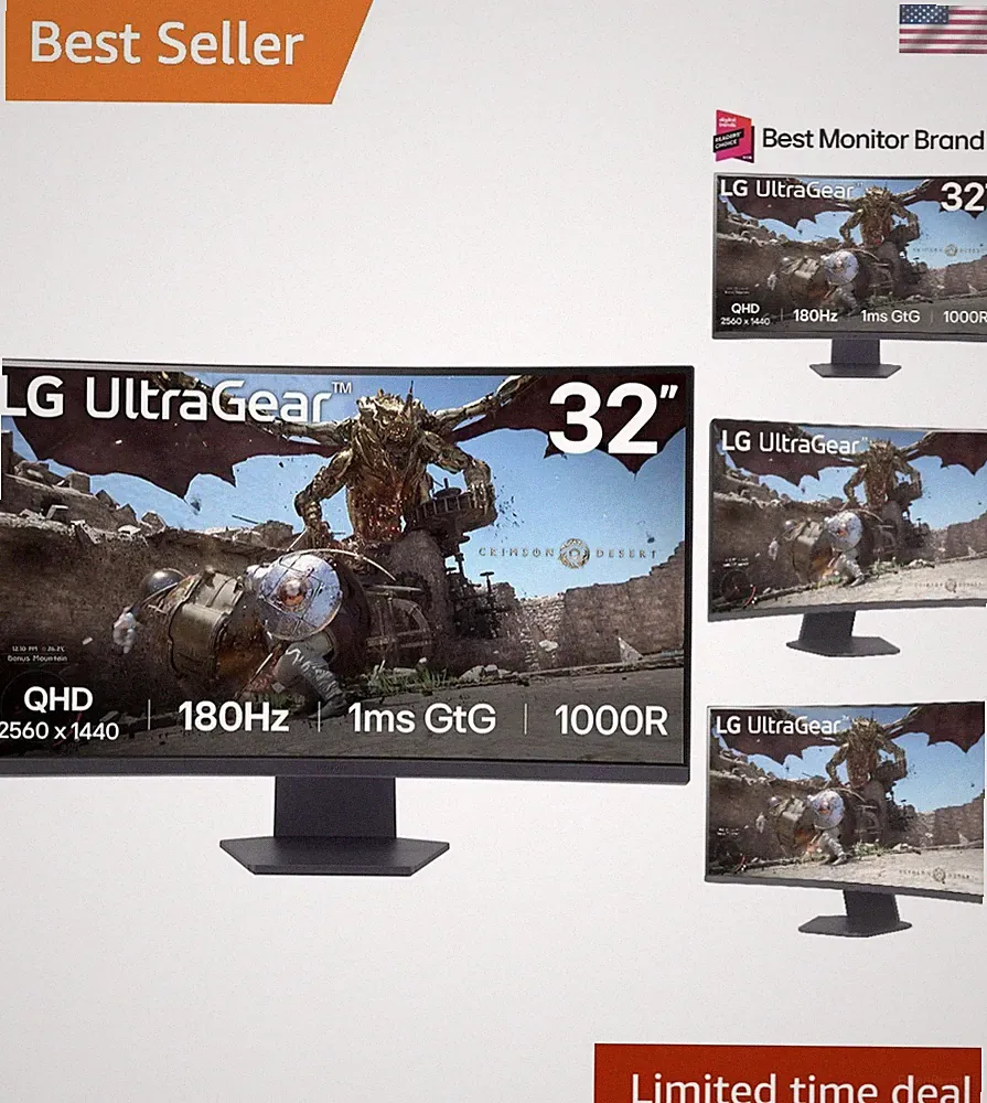 32GS60QC-B Ultragear 32-inch Curved Gaming Monitor QHD 2560x1440 180Hz 1ms 10...