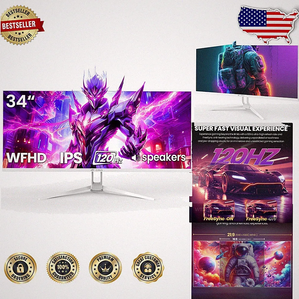 34" 120Hz Gaming Monitor | 21:9 WFHD IPS | DP1.4 HDMI, Built-in Speakers