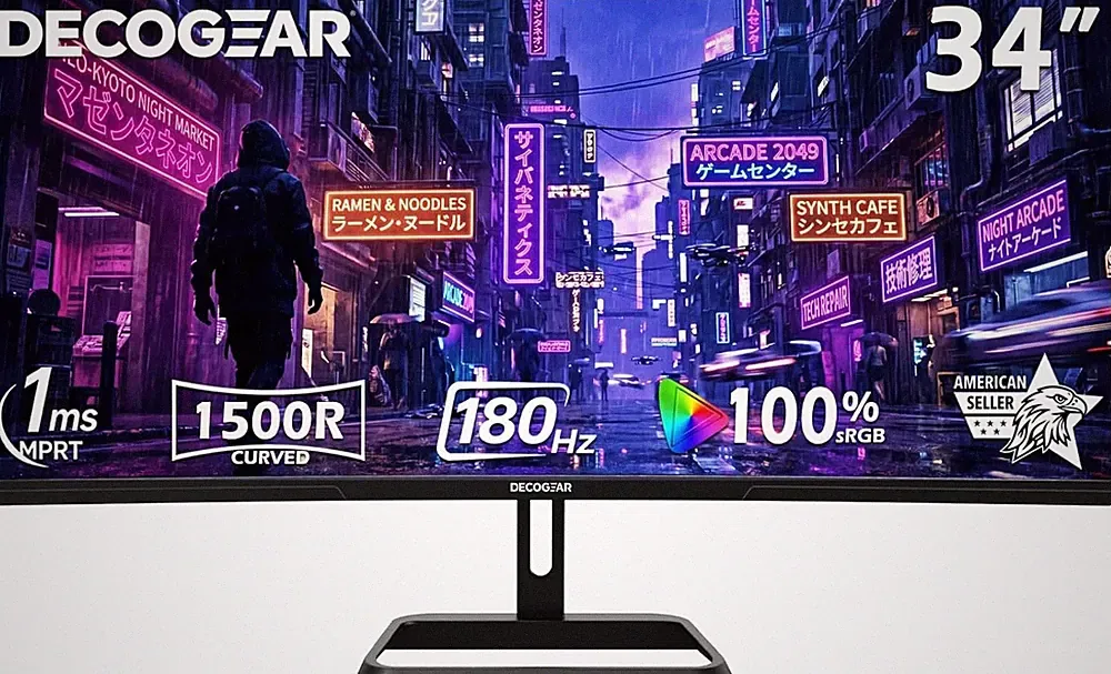 34” Curved Gaming Monitor, 180Hz 3440×1440 Ultrawide UWQHD Screen for Laptop & P