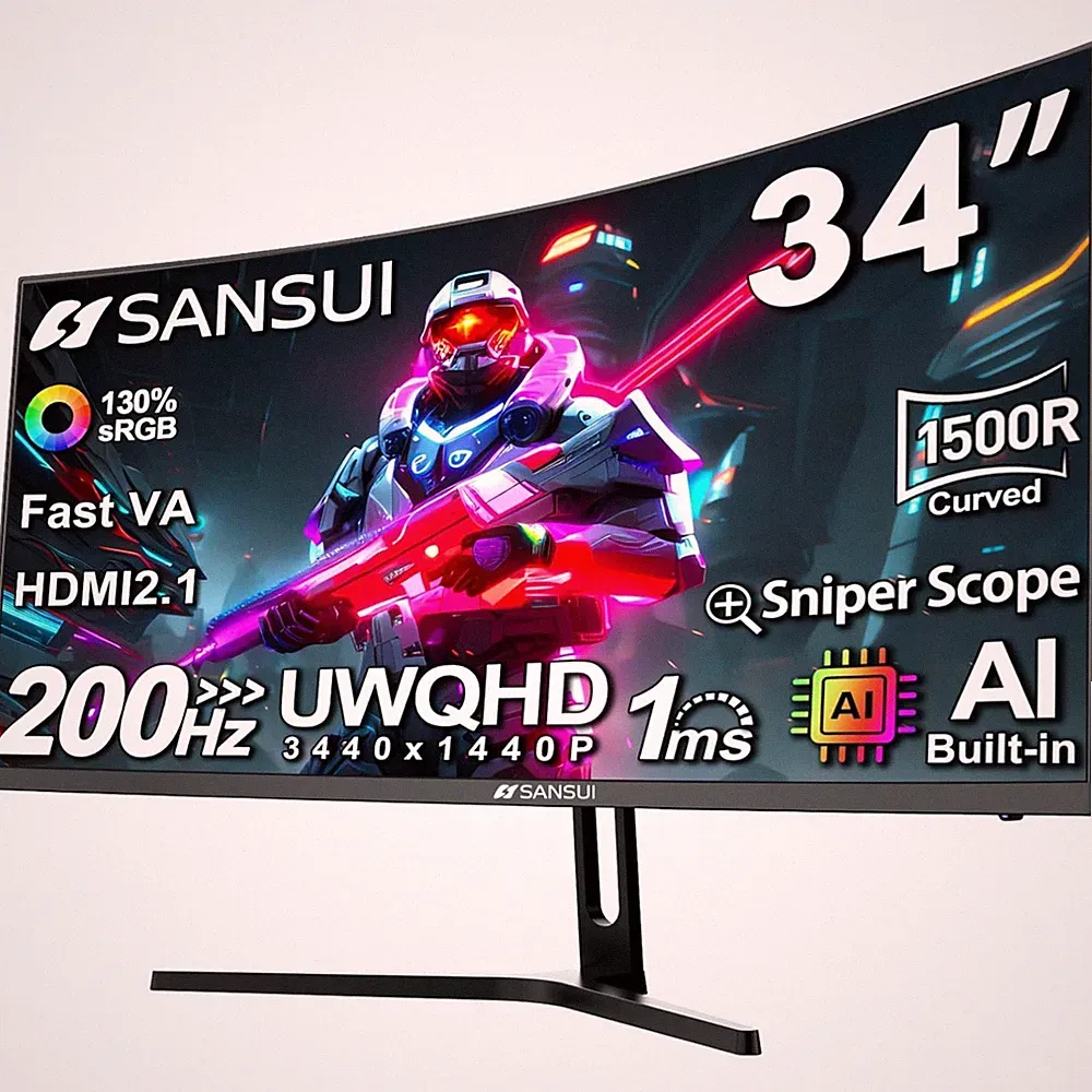 34" Curved Gaming Monitor 200Hz AI Tech Ultrawide