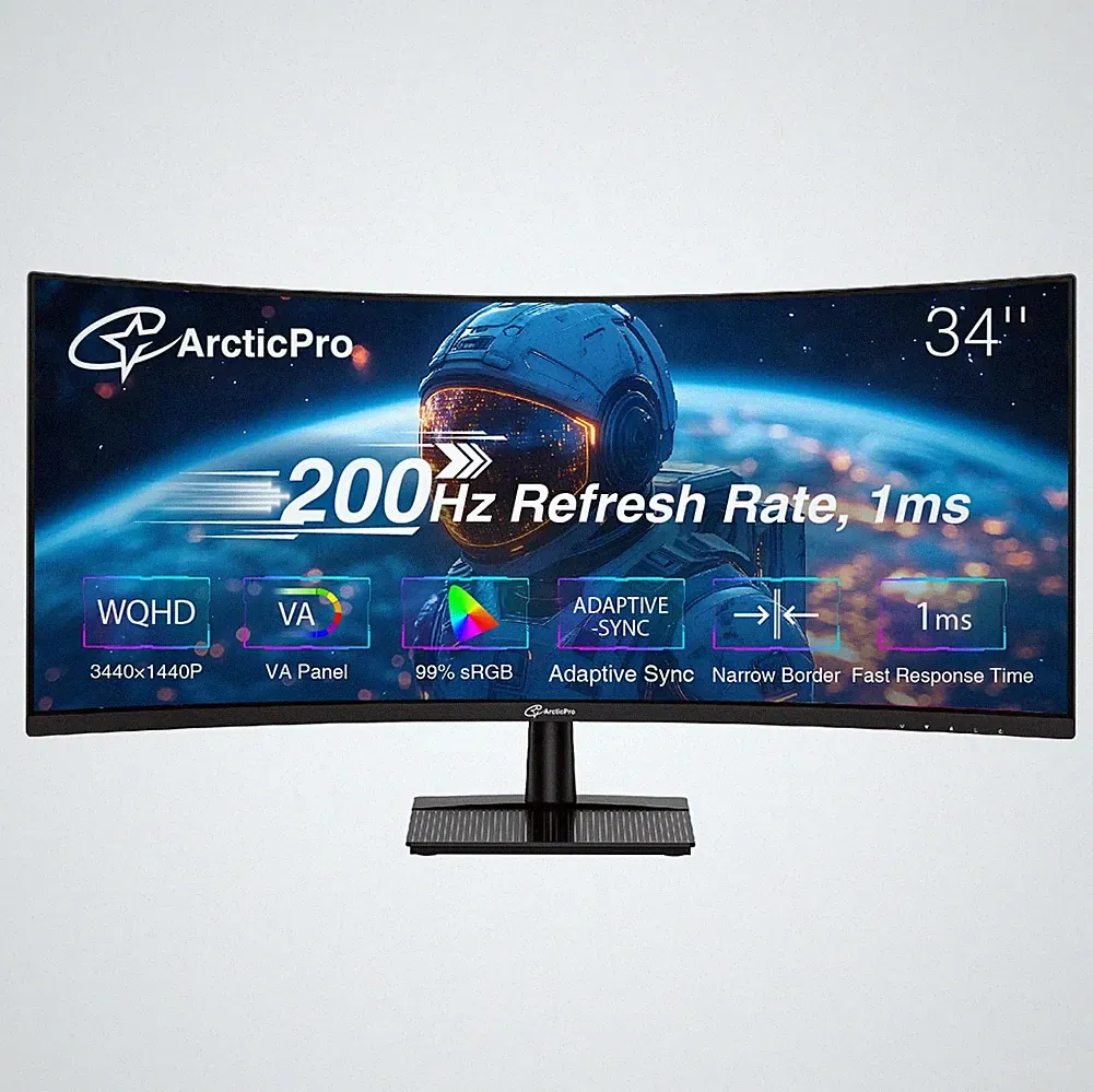 34 Curved Gaming Monitor 3440x1440 200Hz WQHD 1ms Black AD34EQ3C ArcticPro 1440p
