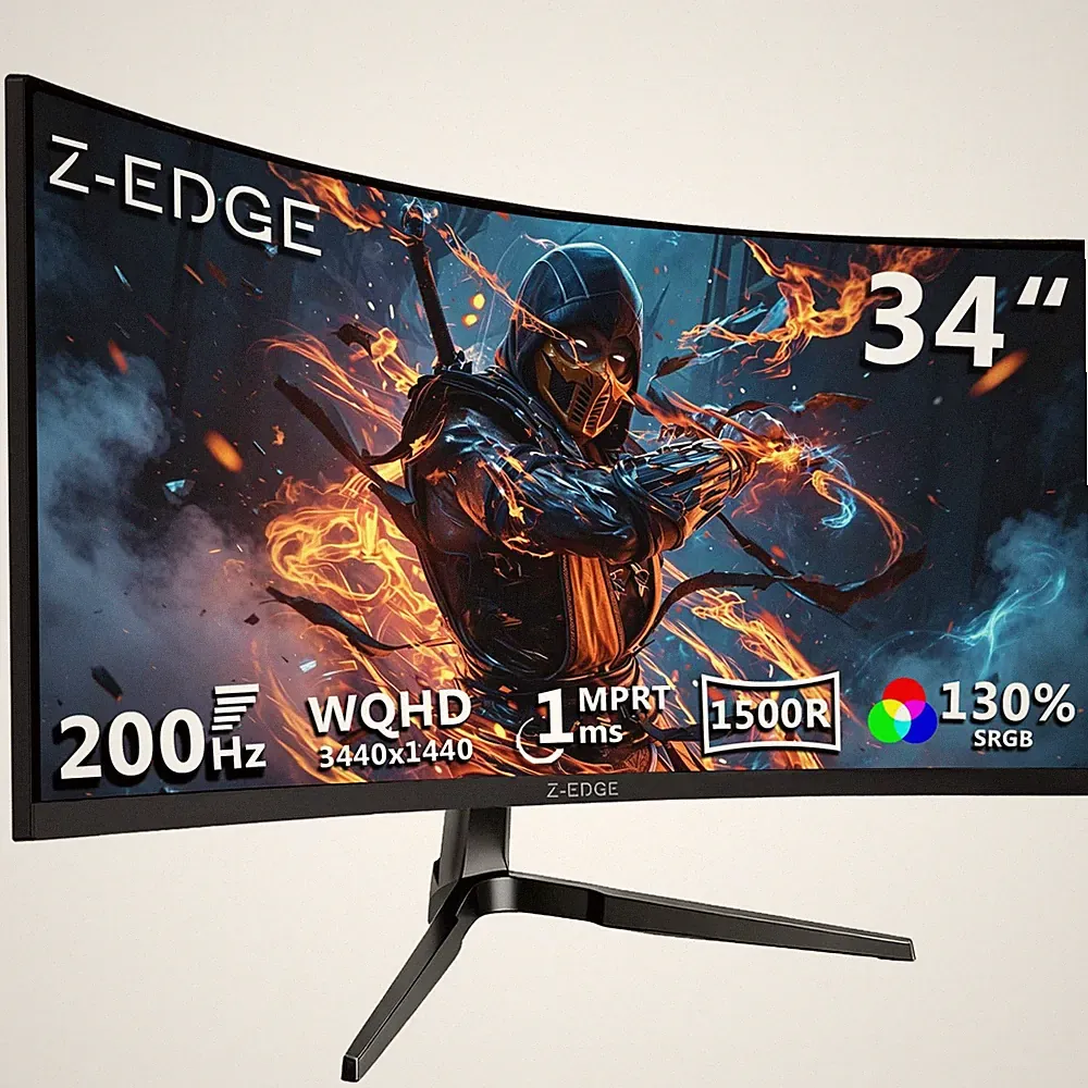 34" Curved Gaming Monitor WQHD 1440P 200Hz 1ms PC Monitor Flicker Free