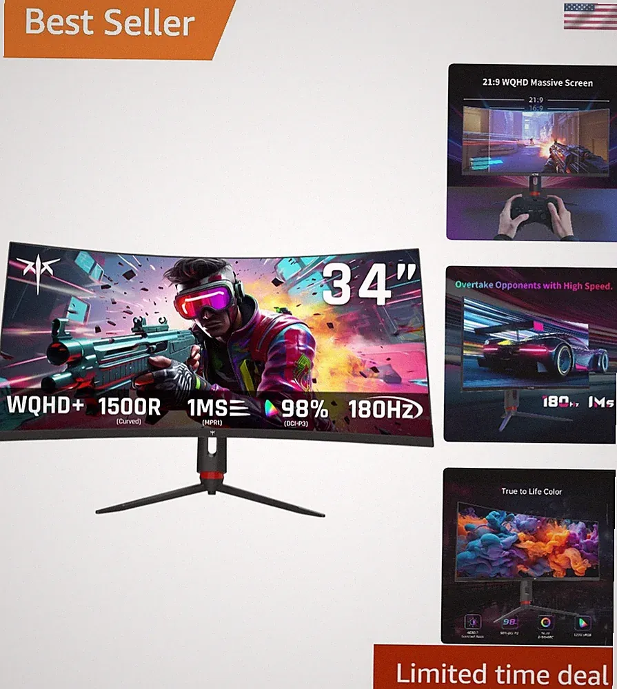 34'' Curved Ultrawide Gaming Monitor, 21:9, 3440x1440p 165Hz 1ms, 1500R Curve...