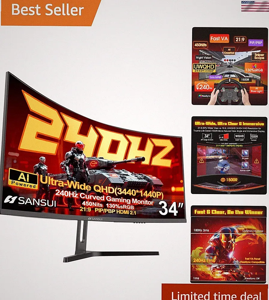 34-Inch 240Hz UWQHD Curved Gaming Monitor - Immerse in a 21:9 Experience