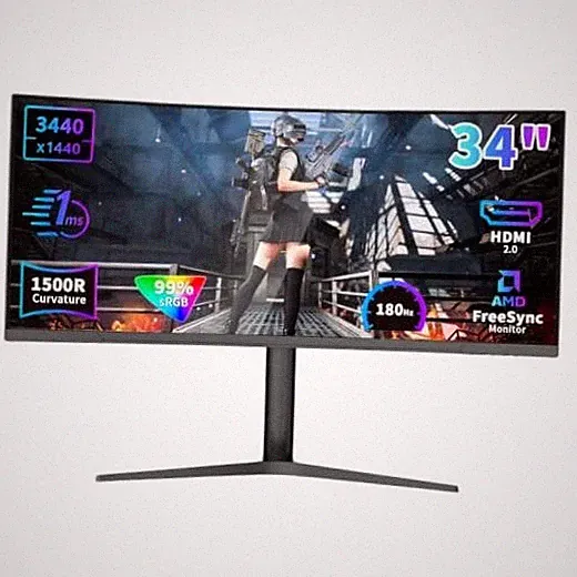 34 Inch Curved Gaming Monitor 180Hz UWQHD 3440x1440 1ms 1500R VA Panel 4000:1