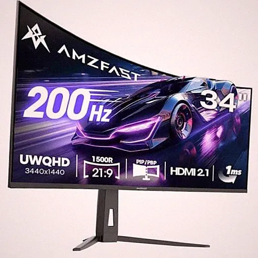 34 Inch Curved Gaming Monitor 200Hz UWQHD (3440x1440), AMZG34C8