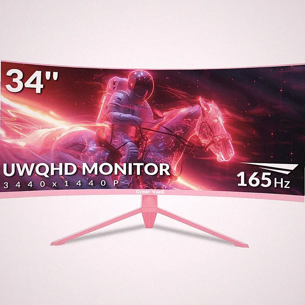 34 Inch Curved Gaming Monitor Pink, UWQHD 3440x1440 Ultrawide 219, 165Hz, Fre...
